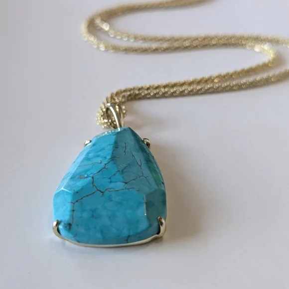 Kendra Scott Sandra Necklace Turquoise Magnesite Pendant Margarita Chain Gold - Picture 3 of 13